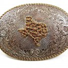 Vintage Western Silvertone Goldtone TEXAS Belt Buckle By CRUMRINE 121417