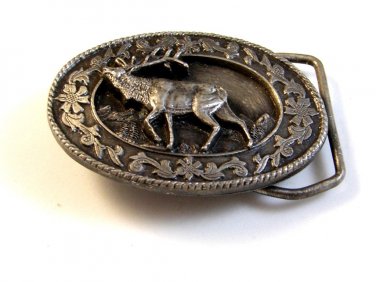 Vintage 1985 Siskiyou Deer Silver Tone  Belt Buckle