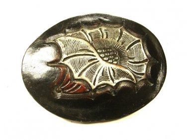 Western Darkened Leather Flower Belt Buckle Unbranded 11315