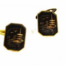 Japanese Damascene Goldtone Black Pagoda Cufflinks By AMITA 32816