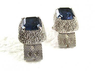 Vintage 1970's Silvertone & Blue Wrap Around Cufflinks 73117