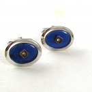 Vintage Silvertone & Blue & Rhinestones Cufflinks By ANSON PAT. PEND.  6217