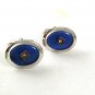 Vintage Silvertone & Blue & Rhinestones Cufflinks By ANSON PAT. PEND.  6217