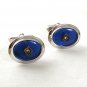 Vintage Silvertone & Blue & Rhinestones Cufflinks By ANSON PAT. PEND.  6217