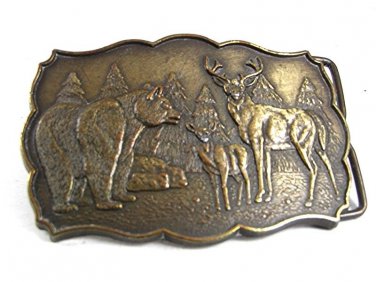 Vintage Bear Buck Doe Deer Forest Woods Belt Buckle By rj 102617