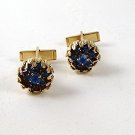 1960's Gold Tone & Sparkley Blue Cufflnks 91616