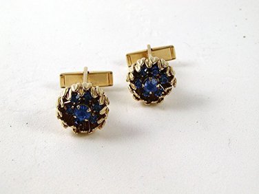 1960's Gold Tone & Sparkley Blue Cufflnks 91616