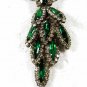 1950's Silvertone Green Rhiinestone Necklace & Pierced Earrings Unbranded