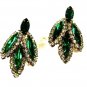 1950's Silvertone Green Rhiinestone Necklace & Pierced Earrings Unbranded