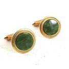 Vintage Goldtone & Green Cufflinks By KREMENTZ 81617