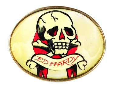 Skull Crossbones White Red Black Belt Buckle By ED HARDY 33116b
