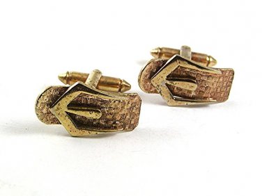 Vintage Neat Odd Goldtone Buckle Cufflinks 101817