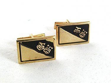 1950 - 60'S Goldtone & Black Comedy Tragedy Theater Cufflinks 81917