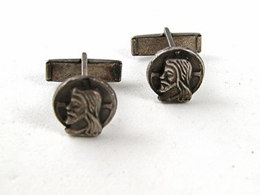 Vintage Silver Tone Jesus Christ Cufflnks Pat 2974381 91916