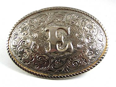 Vintage Silvertone Initial Letter E Belt Buckle by HERITAGE COLLECTION 102517