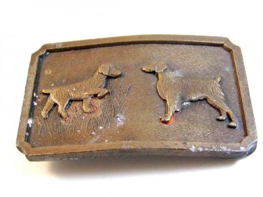 Vintage 1975 Bergamont Pointers Dog Made in USA Brass Belt Buckle