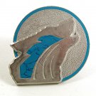 Vintage Silver Tone Blue Howling Wolf Belt Buckle 3217