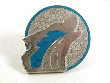Vintage Silver Tone Blue Howling Wolf Belt Buckle 3217