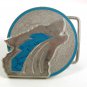 Vintage Silver Tone Blue Howling Wolf Belt Buckle 3217