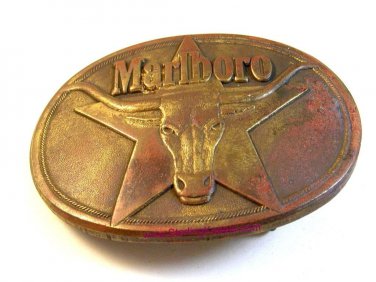 1987 Brass Cowboy Rodeo Western Marlboro Steer Belt Buckle by Philip Morris Inc