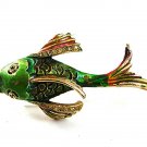 Vintage Goldtone Green Rhinestones Koi Fish Brooch 4217