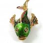 Vintage Goldtone Green Rhinestones Koi Fish Brooch 4217