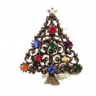 Vintage Christmas Tree W/ Sparkly Rhinestones Brooch BY J.J. 52316