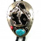 Vintage End of The Trail Turquoise & Coral Bolo Leather Cord 52617