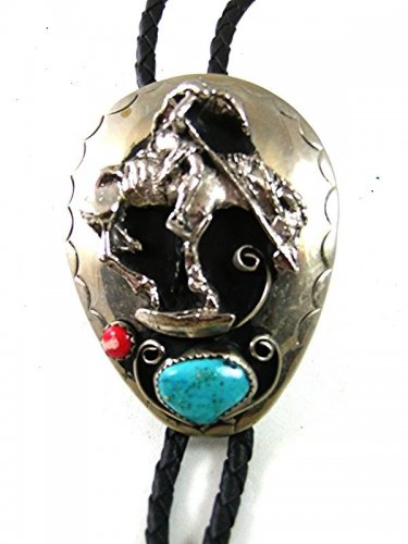 Vintage End of The Trail Turquoise & Coral Bolo Leather Cord 52617