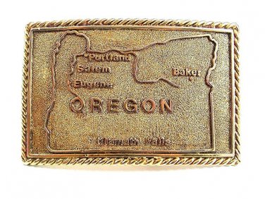 Vintage Gold Tone KLAMATH FALLS Oregon Belt Buckle 3217