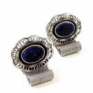 1970's Silver Tone & Blue Wrap Around Cufflinks By DANTE 10316