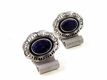 1970's Silver Tone & Blue Wrap Around Cufflinks By DANTE 10316