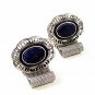 1970's Silver Tone & Blue Wrap Around Cufflinks By DANTE 10316