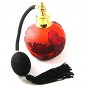Gold Tone Orange & Black Art Glass Flower Perfume Bottle & Atomizer 1117