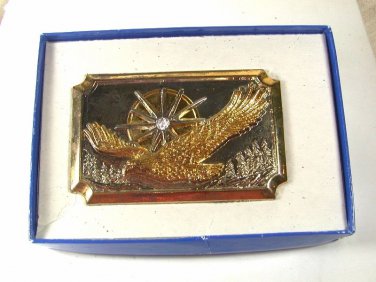 Silver & Gold Tone Star Burst American Eagle Belt Buckle Unbranded 5416