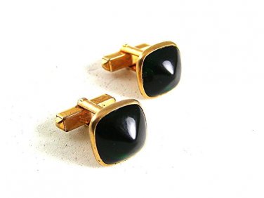 Vintage Goldtone & Green Cufflinks By SWANK 81817