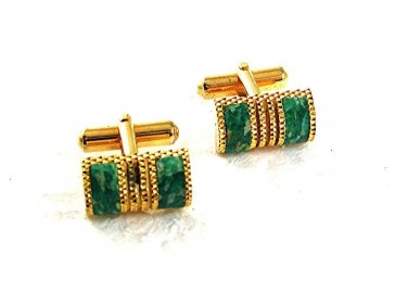 Vintage Goldtone & Green Cufflinks 8917