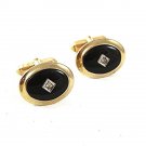 1960's Goldtone Black & Rhinestone Dress Cufflinks By ANSON 5517