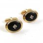 1960's Goldtone Black & Rhinestone Dress Cufflinks By ANSON 5517