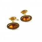 Vintage Small Gold Tone & Topaz Glass Cufflinks Unbranded 52016