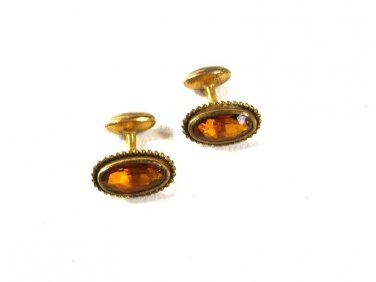 Vintage Small Gold Tone & Topaz Glass Cufflinks Unbranded 52016