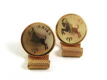 Vintage 1970's Goldtone ZODIAC Aries Wrap Around Cufflinks By DANTE 101817