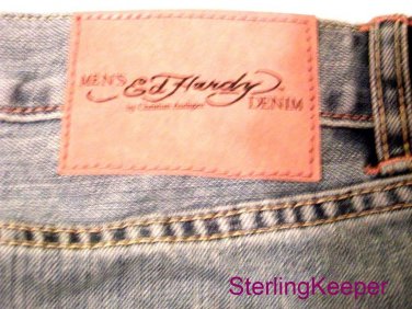 Authentic Mens Ed Hardy Blue Jeans Denim Shorts Size 34