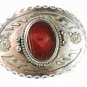 Vintage Western Cowboy Silvertone Red Stone Belt Buckle By CD 41616