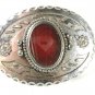 Vintage Western Cowboy Silvertone Red Stone Belt Buckle By CD 41616