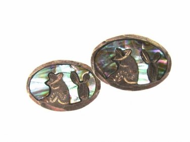 Mexican Sombero Cactus Sterling Silver Abalone Cufflinks Eagle Mark 4 41416