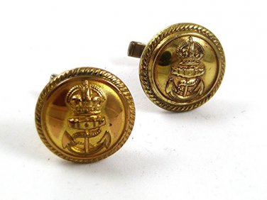 Vintage Gold Tone Navy ? Crown Anchor Buttons Cufflinks 2217