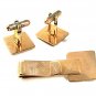 Mid Century Modern Goldtone Fleur de Lis Cufflinks & Tie Clasp 41317
