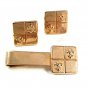 Mid Century Modern Goldtone Fleur de Lis Cufflinks & Tie Clasp 41317