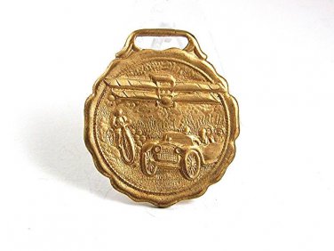 Vintage 1920's Goldtone Airplane Bicycle Automobile Watch Fob 10517